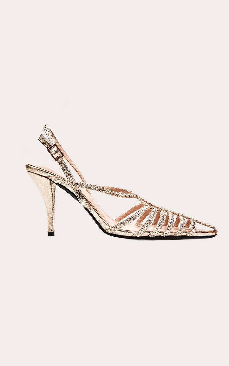 Doré Sandales À Talons Ajourées Tressées