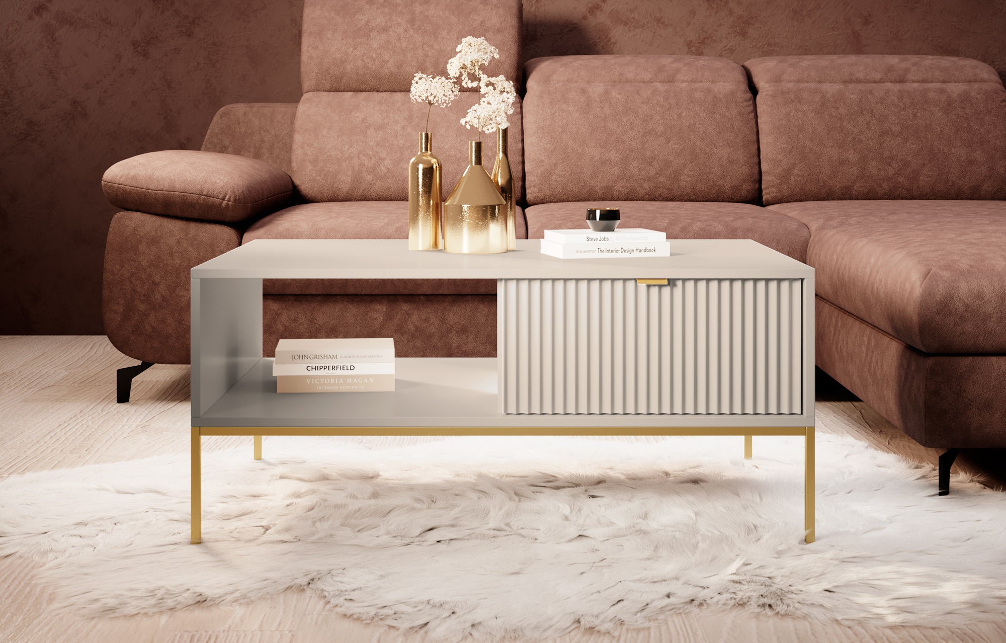 Navil 2 - Salontafel met 2 lades - Beige - 104x68x46 cm