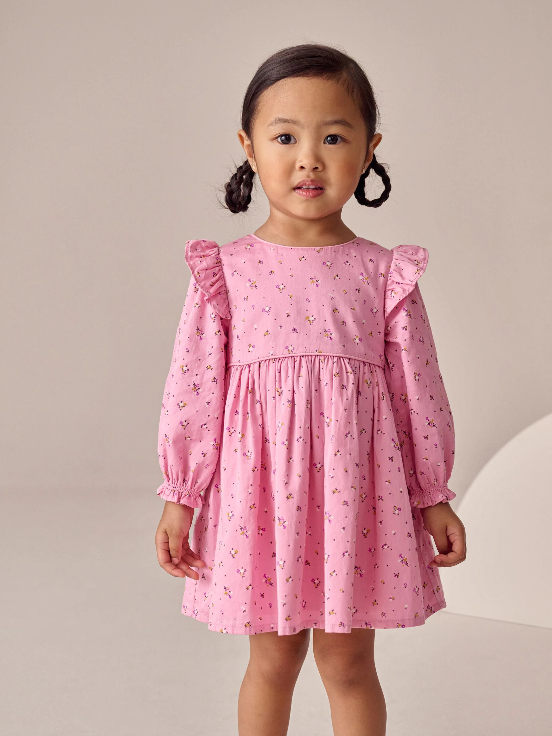 Roze - Jurk met ruche en lange mouwen (3mnd-8jr)