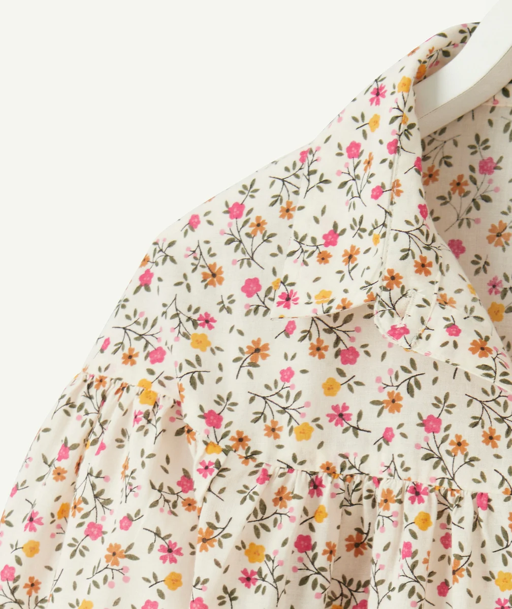 CHEMISE MANCHES LONGUES FILLE AVEC IMPRIMÉ FLEURI ET FRONCES