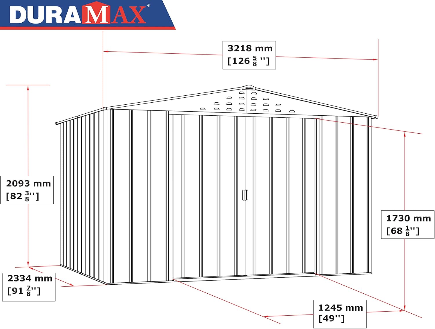 Duramax TOP Shed 10 x 8 (7.28 m²) Abri de jardin en métal, fabriqué en acier galvanisé, structure de toit renforcée, abri de jardin en métal sans entretien et résistant aux intempéries, Anthracite