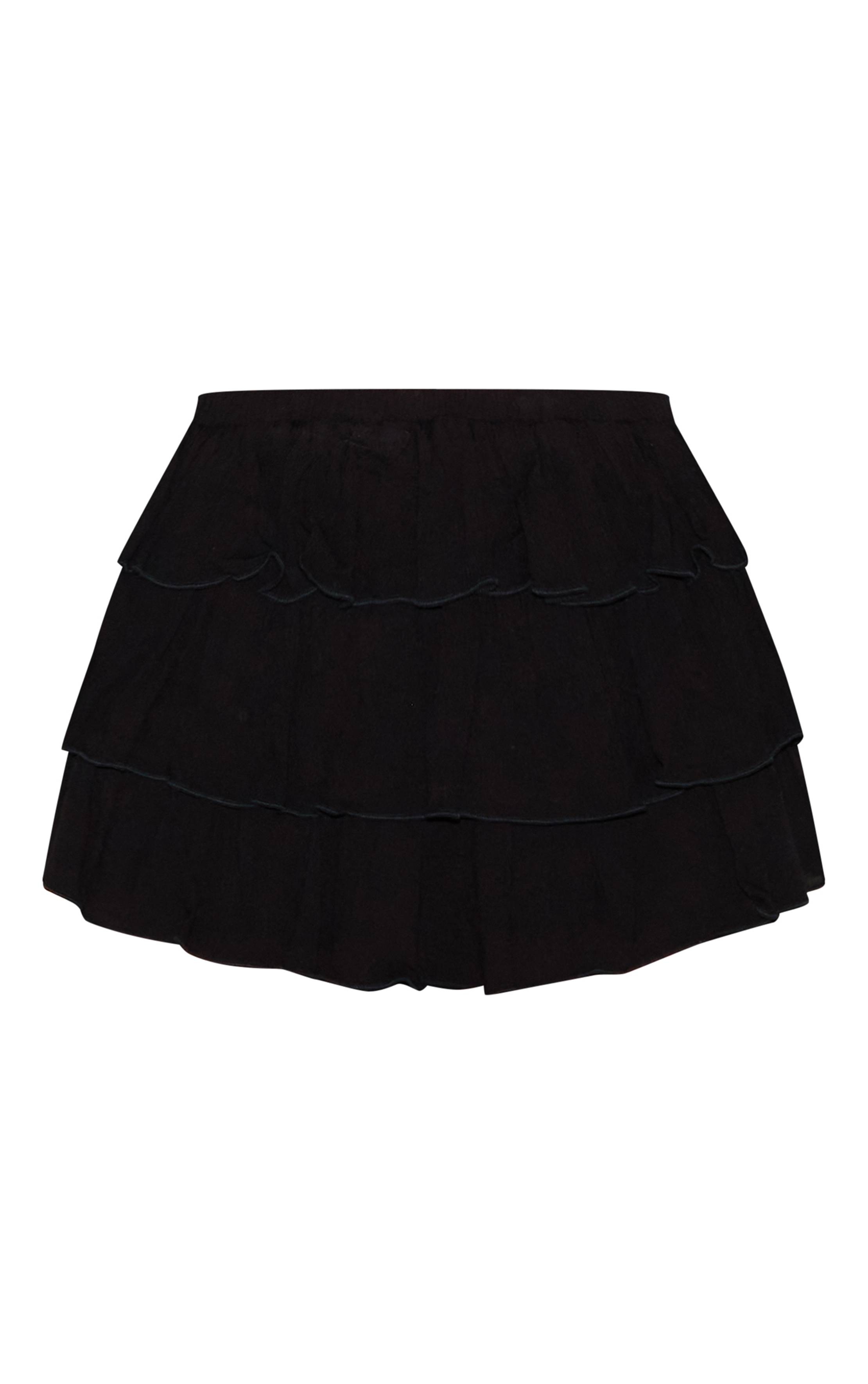 Noir Jupe-short Mini À Volants En Gaze De Coton