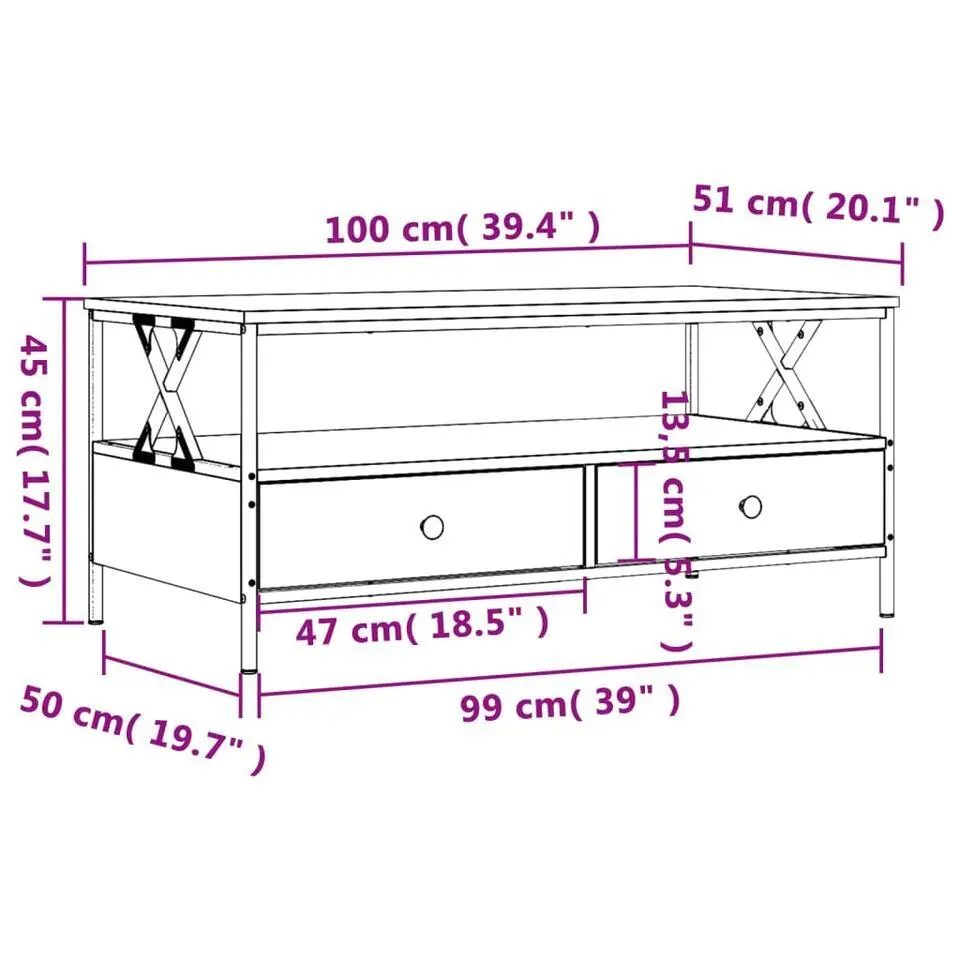 vidaXL - Rechthoekige Salontafel met 2 lades - Sonoma eiken - Hout - 100x51 cm