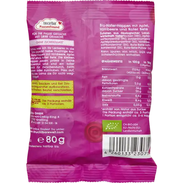 Bio Hafer-Happen Himbeere, Apfel, Rote Bete