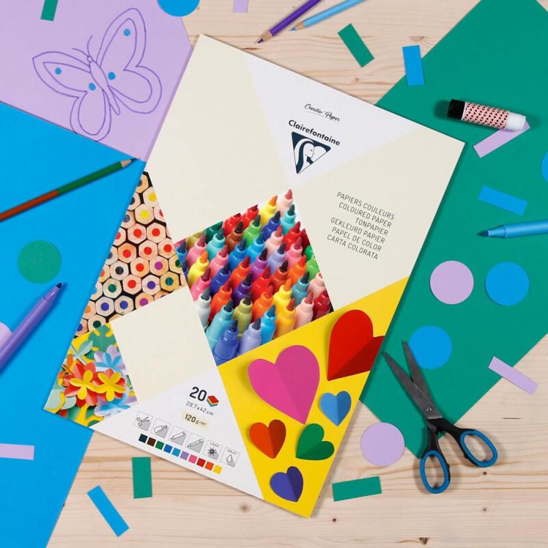 PAPIER COULEUR, Bloc de 20 feuilles 120g/m2 au format 29,7x42cm - Assortiment