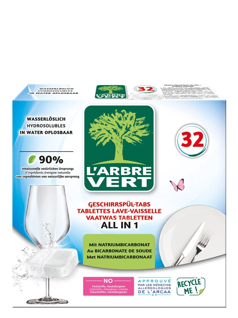 L'ARBRE VERT Ökologische Geschirrspül-Tabs<br>32 Stück, Karton, All in 1