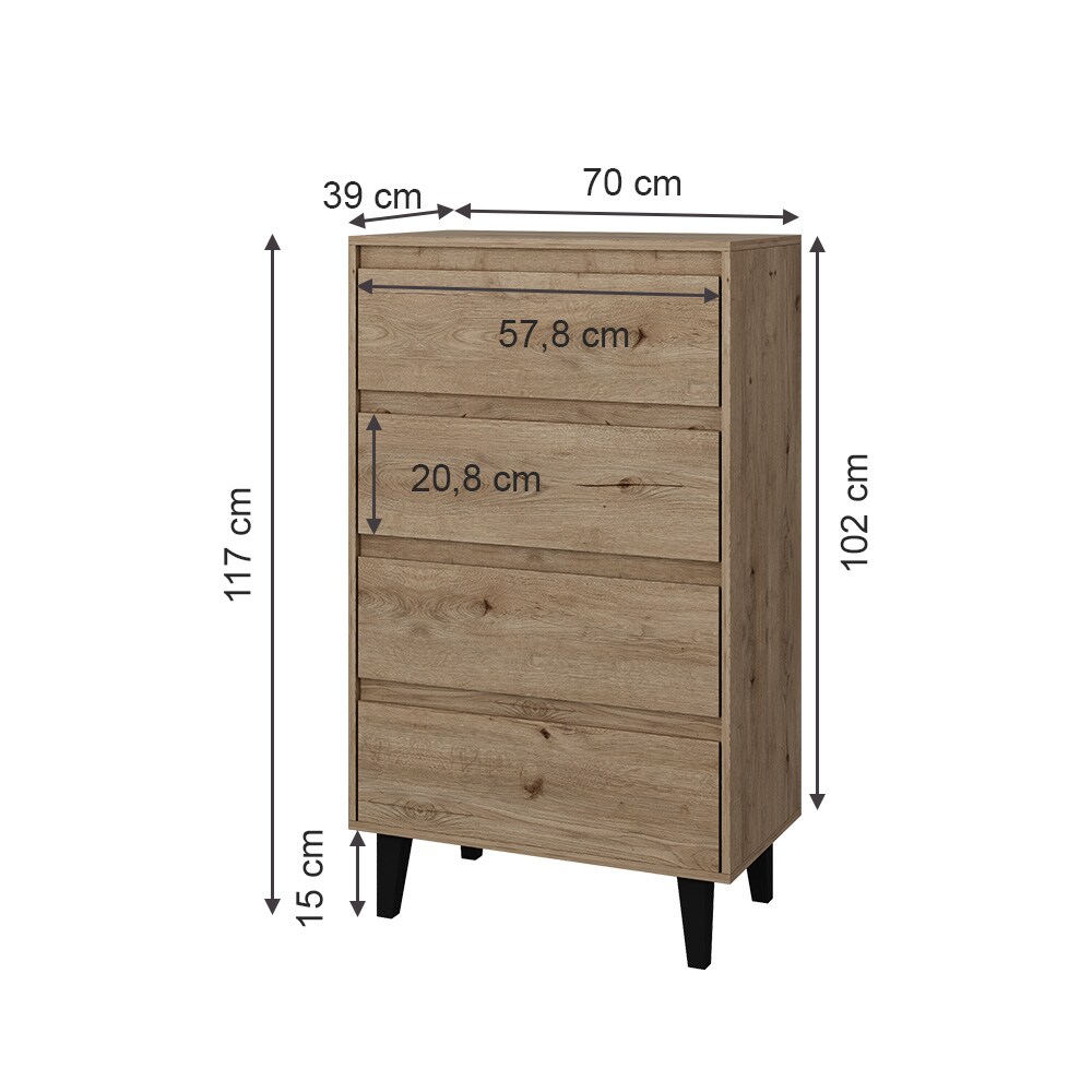 Vicco Sideboard Bahia Eiche 70 x 117 cm mit 4 Schubladen