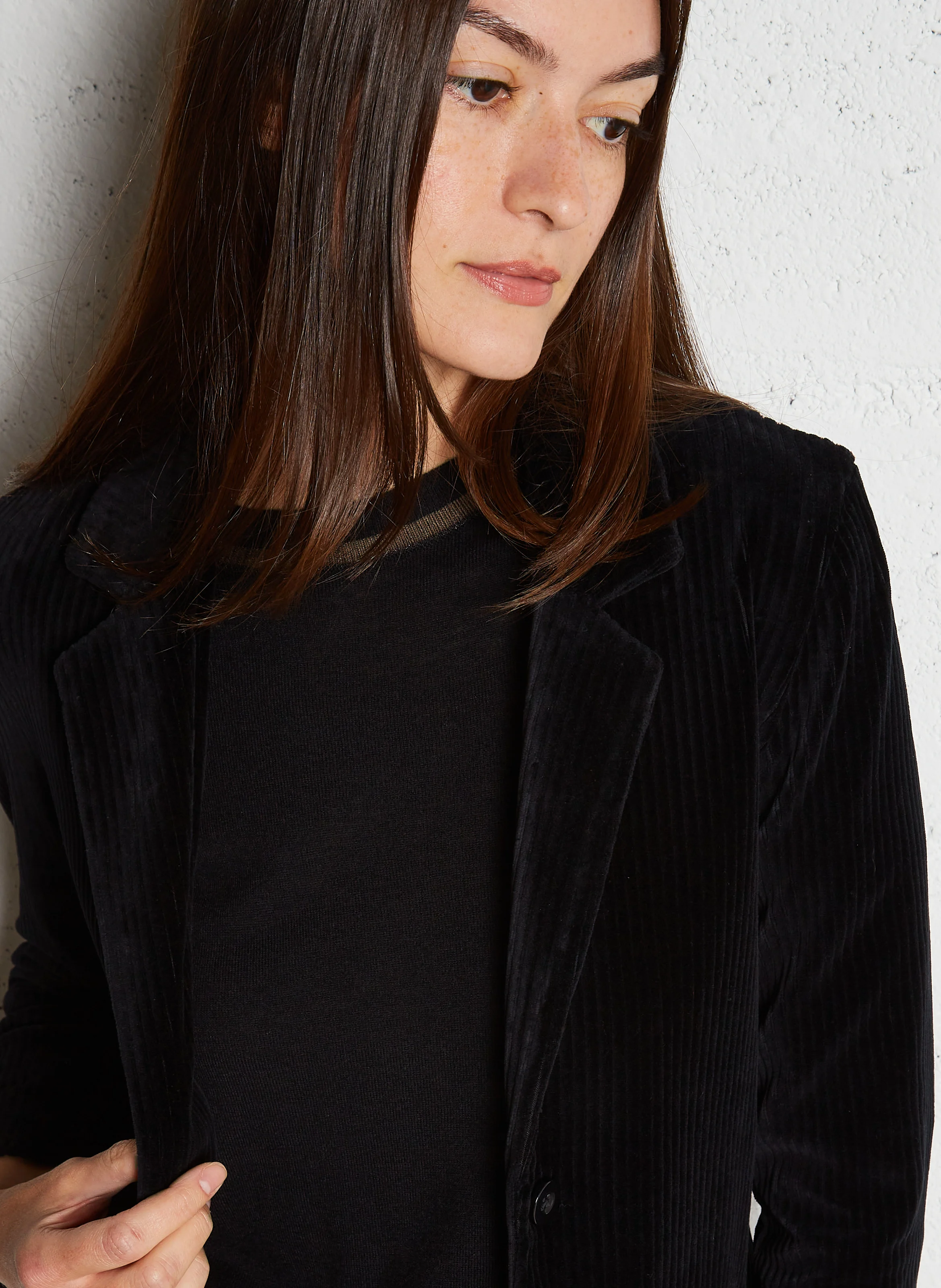 BLazer col tailleur en coton mélangé | Noir