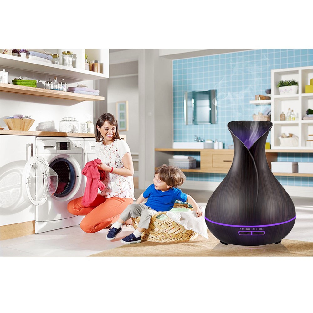 (550ml) Ultraschall Luftbefeuchter Aroma Öl Diffuser in Holz Optik   Fernbedienung mit LED Beleuchtung - Dunkelbraun