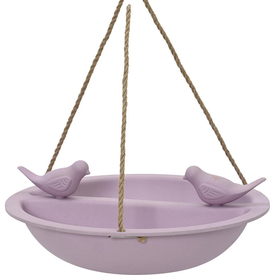 Decoris Vogelbad - bamboe hout - lila paars - drinkschaal - 27 cm