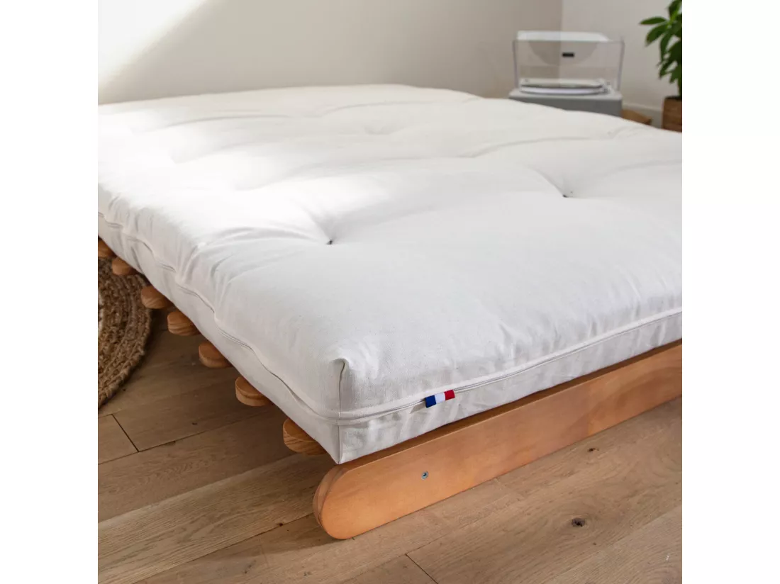 Matelas futon écru en coton 90x190