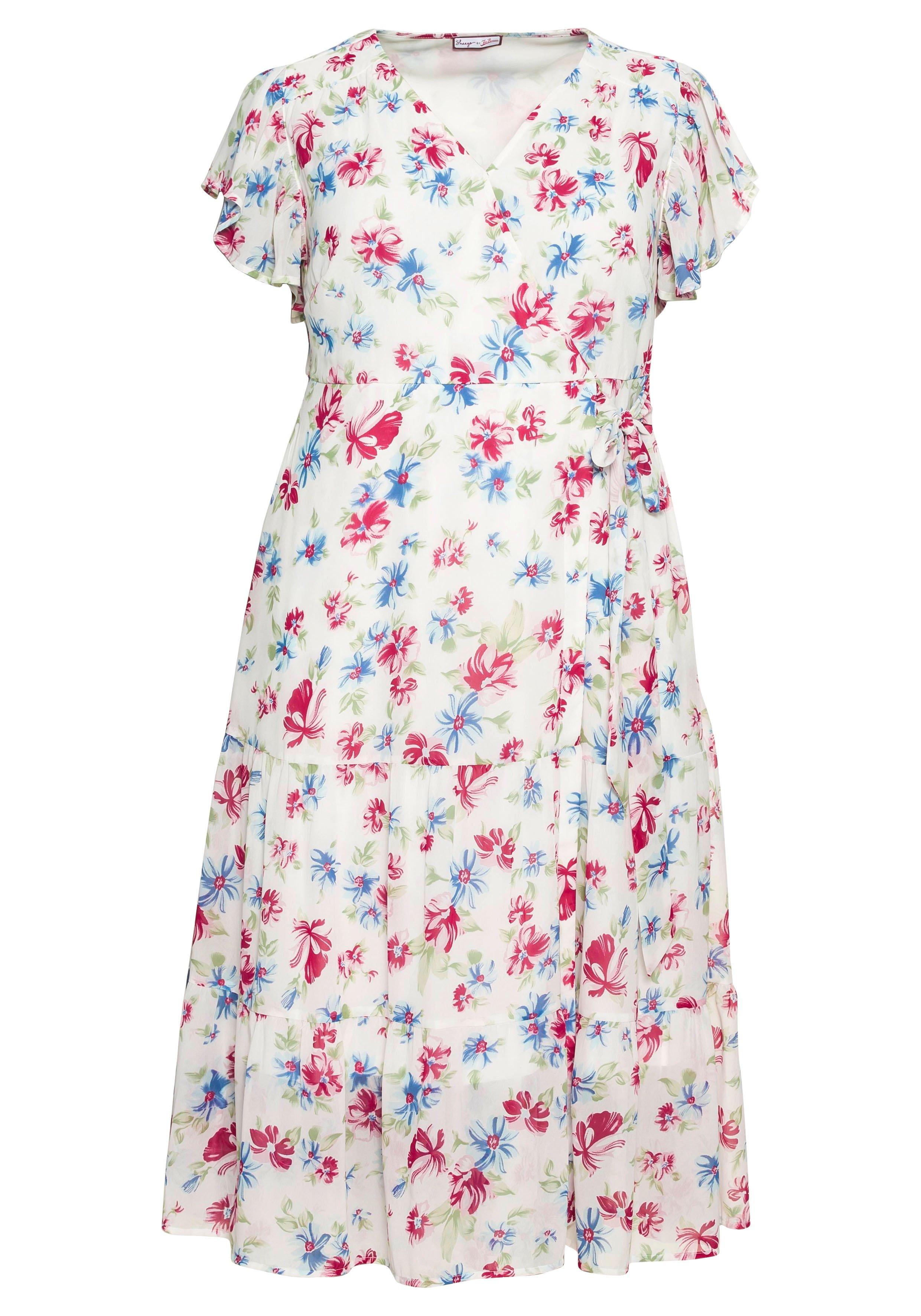 Chiffonkleid mit Blumendruck und Bindegürtel