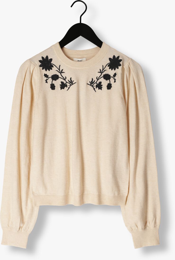 OBJECT gebroken wit object sweater objthess l/s knit embroidery pullover e