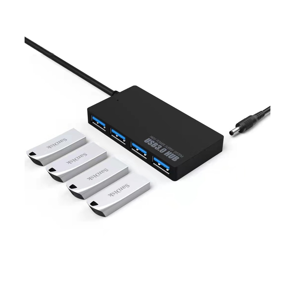 USB 3.0-hub med 4 porter Svart