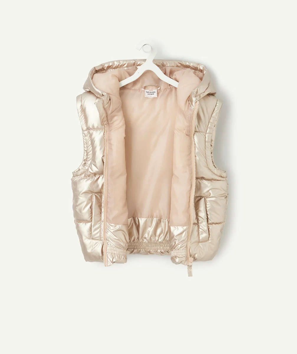 DOUDOUNE SANS MANCHES FILLE EN REMBOURRAGE RECYCLÉ COULEUR ROSE DORÉE