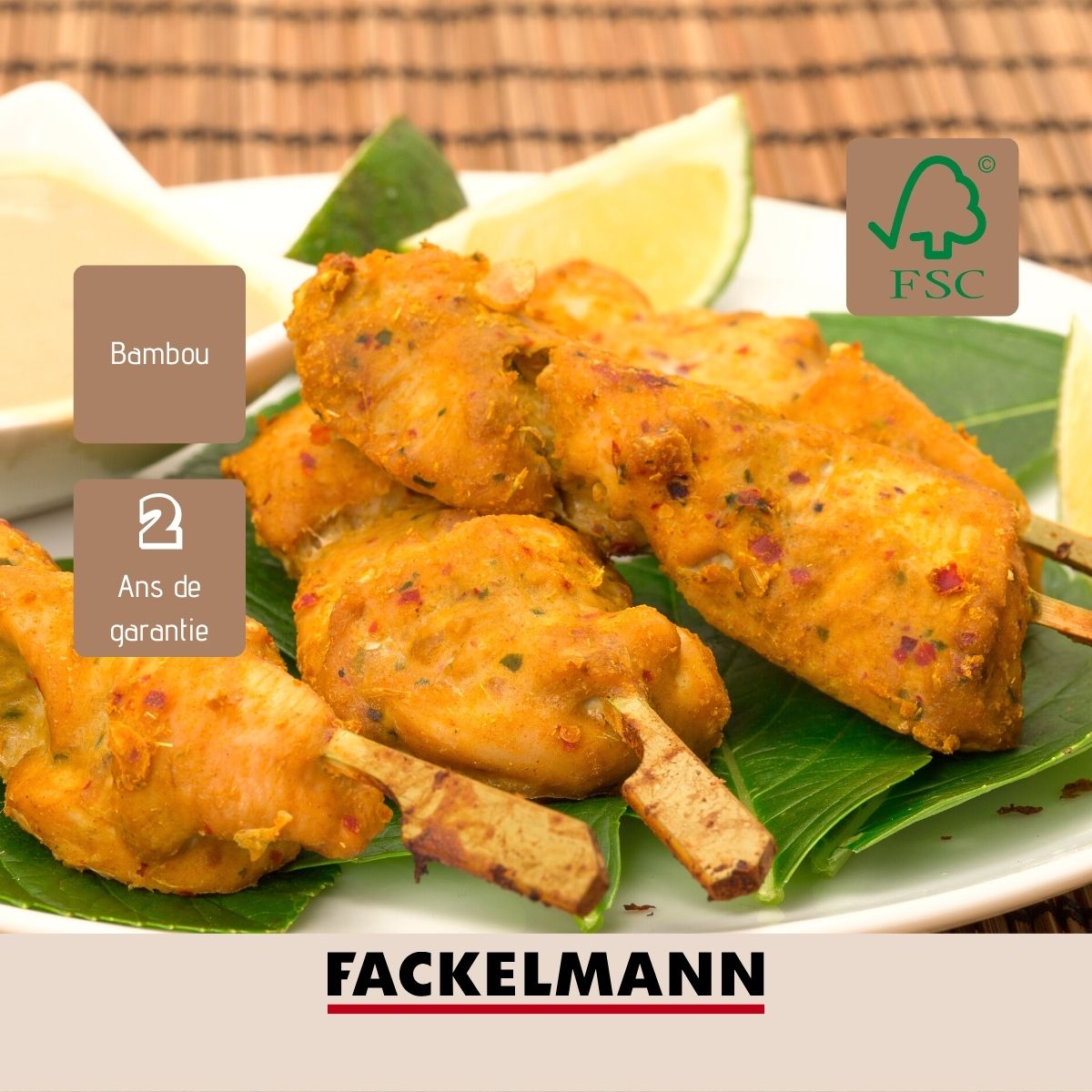 Lot de 50 pics à brochettes en bois 25 cm Basic Fackelmann