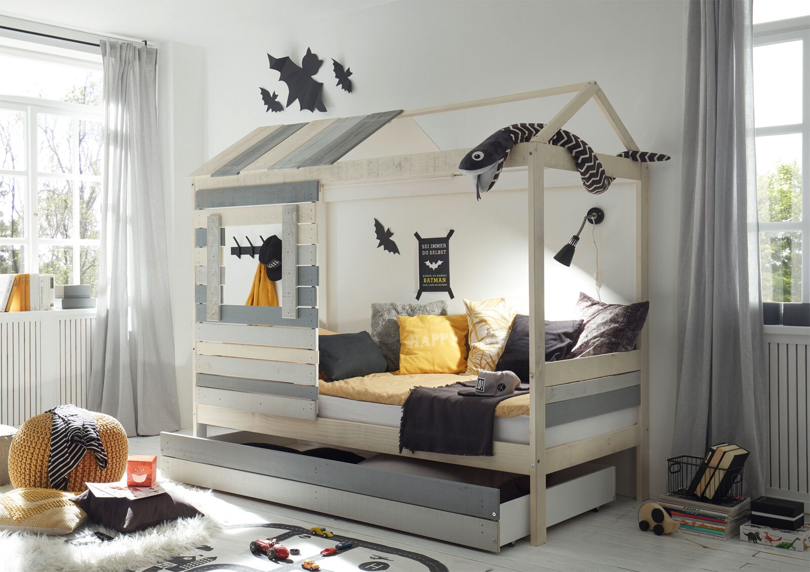 Tandemliege für Hausbett Wood Beige/Grau