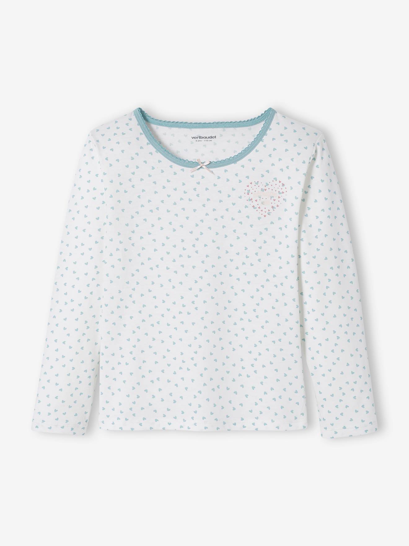 Conjunto de 2 camisetas de manga comprida com estampa de corações, em branco claro, para meninas.