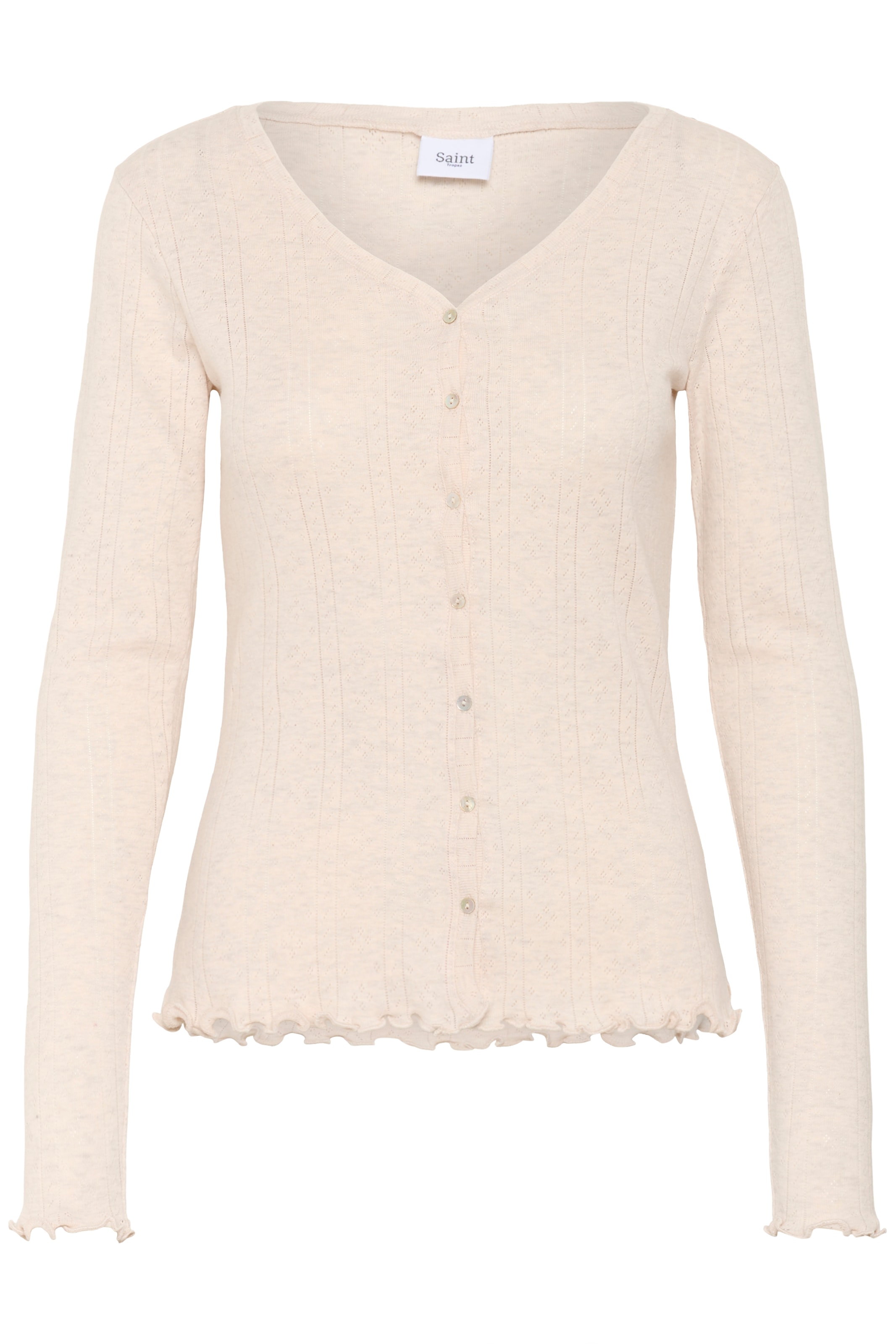 Saint Tropez Strickjacke »GruSZ Cardigan« mit Lochstickerei und gewelltem Saum
