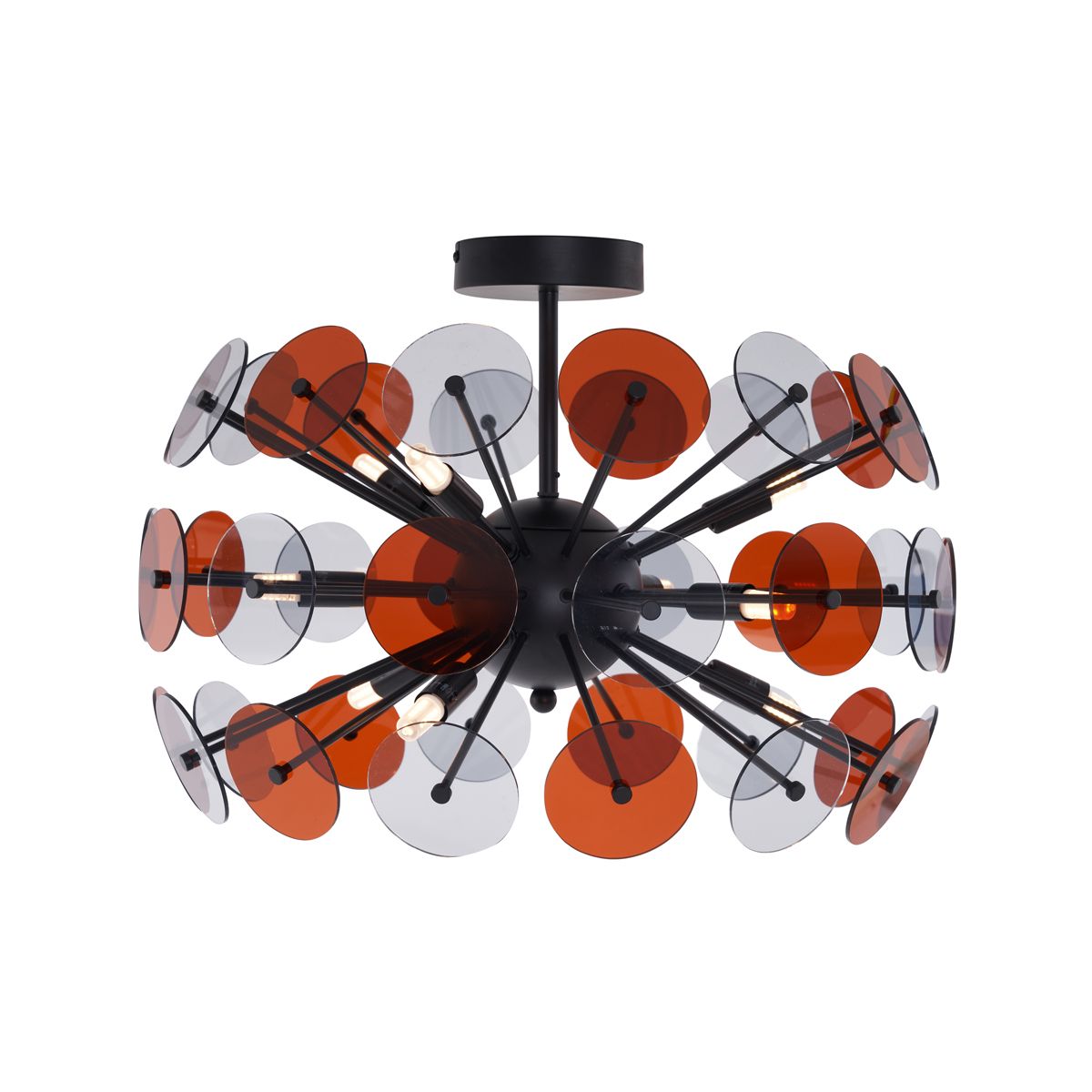 Art Deco plafondlamp zwart met amber en smoke - Atomic