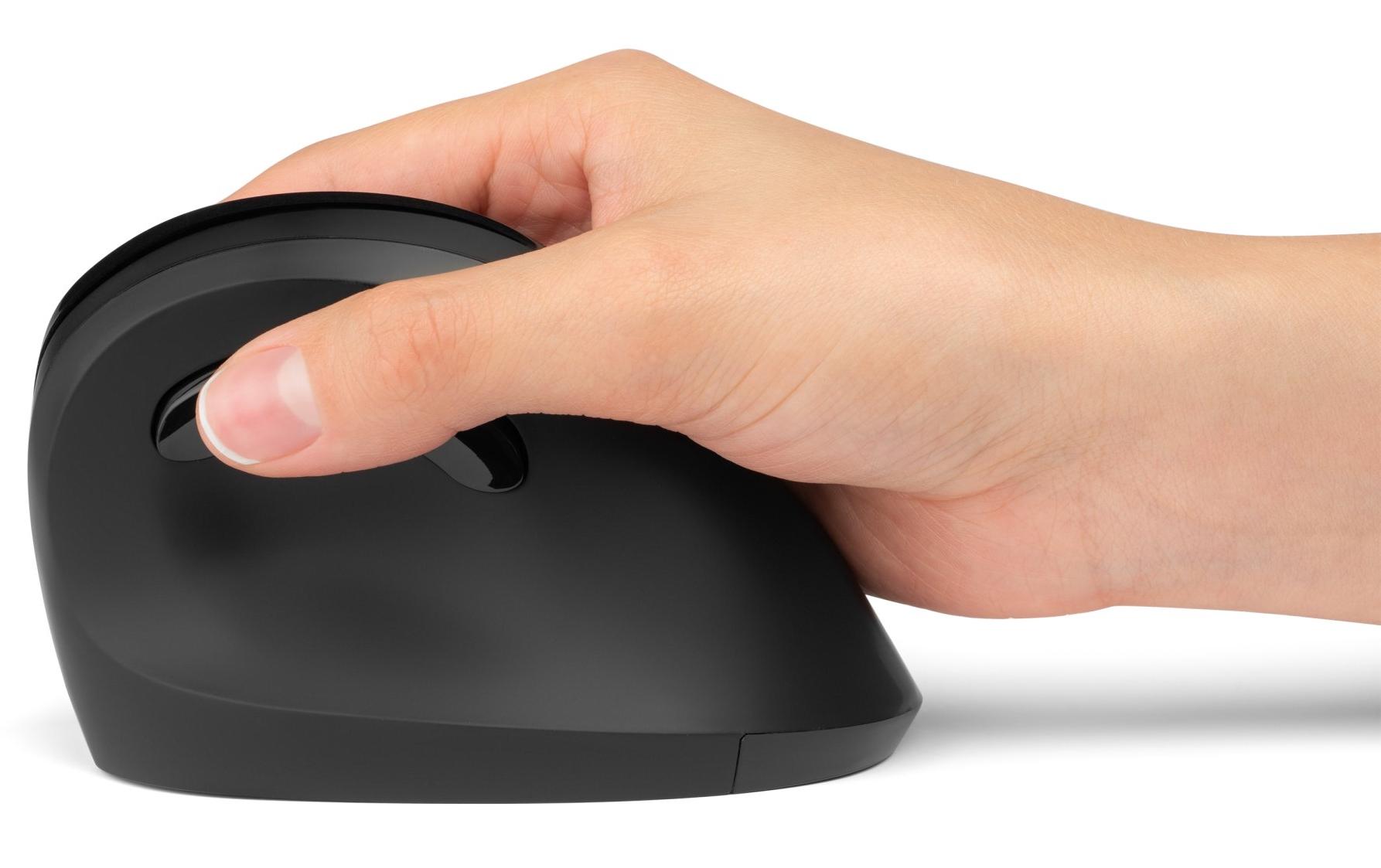 Ergonomische Maus Pro Fit Ergo VertikaleVertikale kabellose Maus mit der gebogenen natürlichen Form und einer erweiterten Auflagefläche für den kleinen Finger