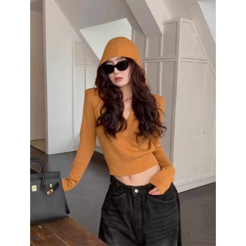 Shinsei - Henley-top met lange mouwen en capuchon