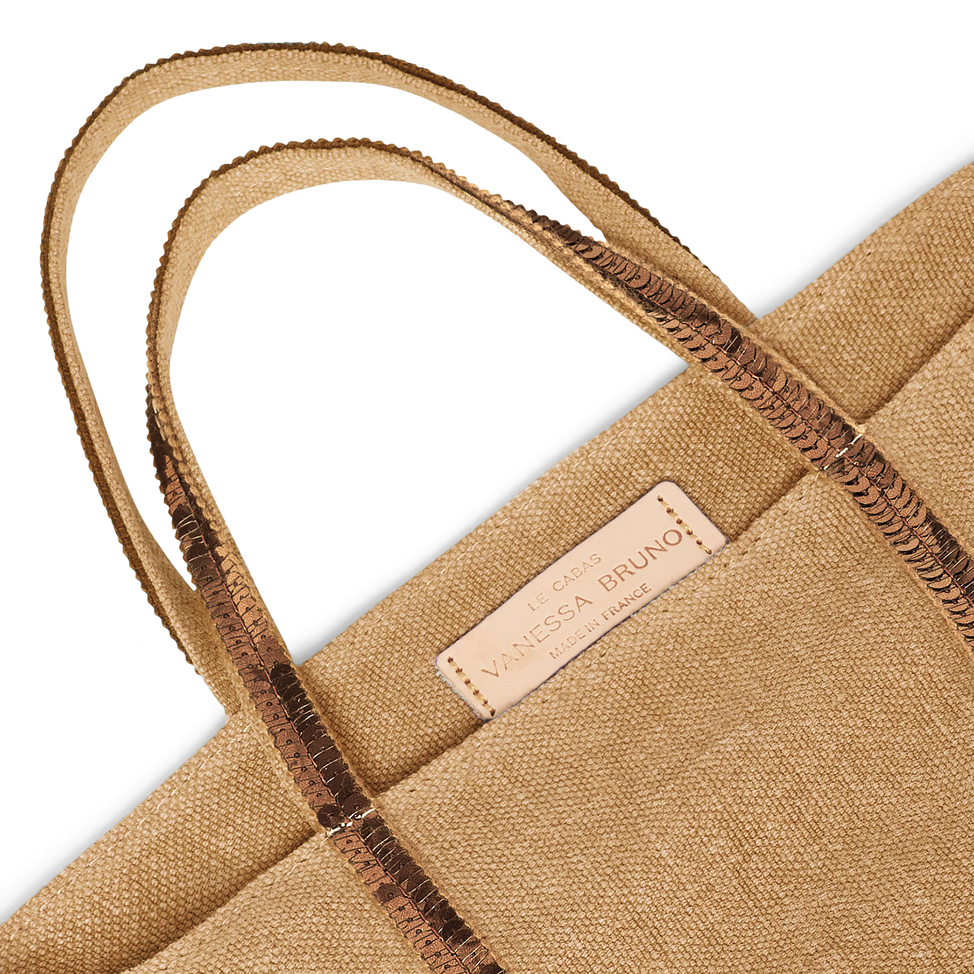 Sac cabas S à sequins en lin| Marron