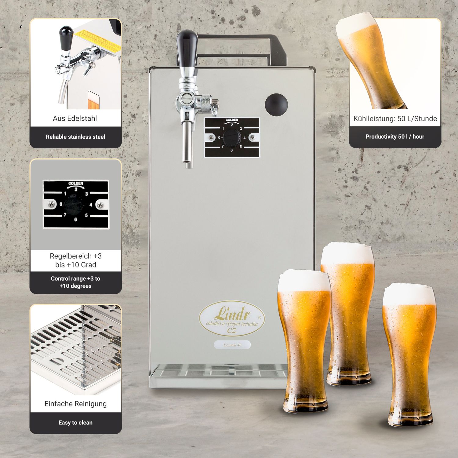 Zapfanlage K 40 Bierzapfanlage 1-leitig Bier Durchlaufkühler, Bierzapfanlage, Trockenkühler, 50 Liter/h, Green Line
