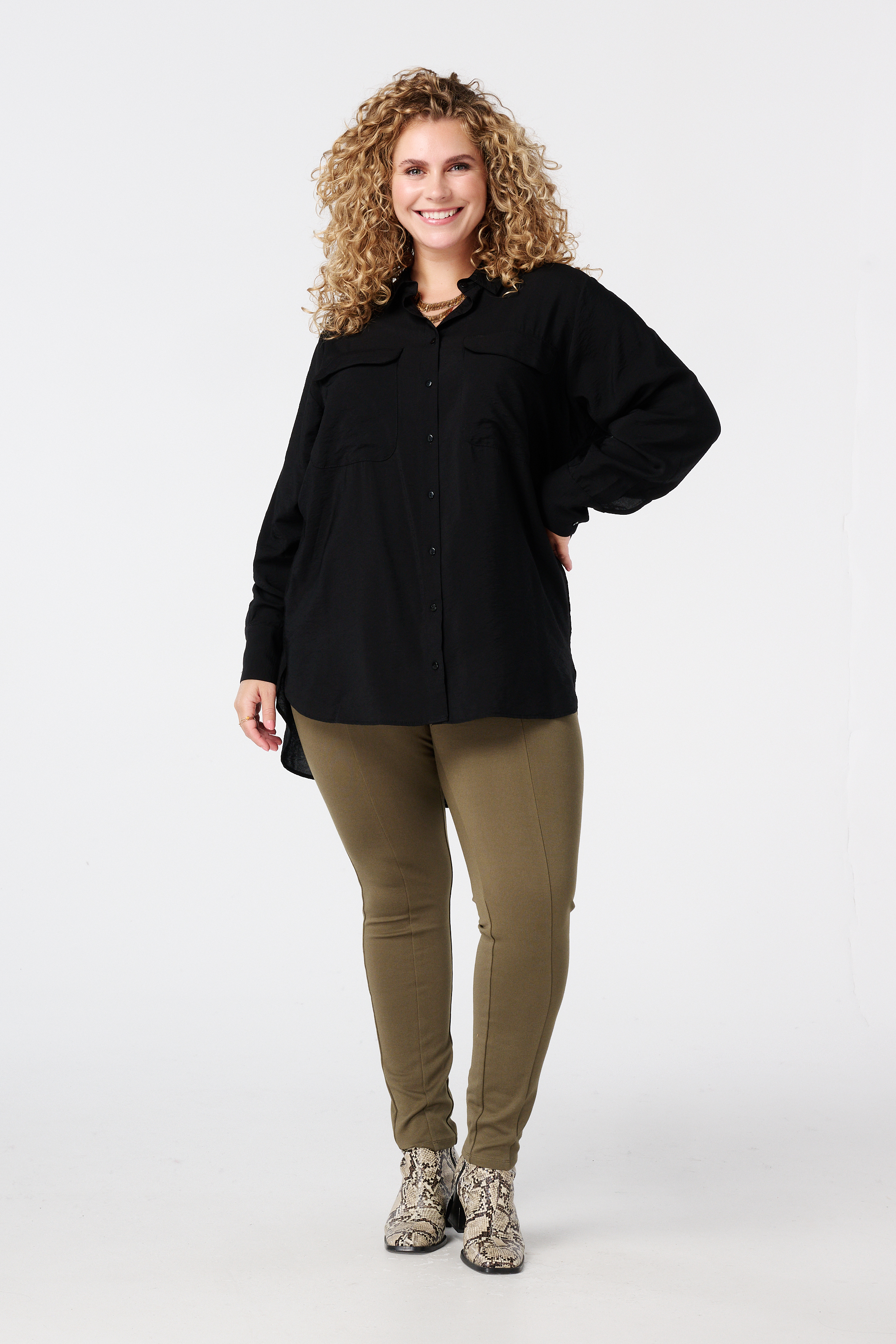 Halflange blouse met sier zakken Zwart