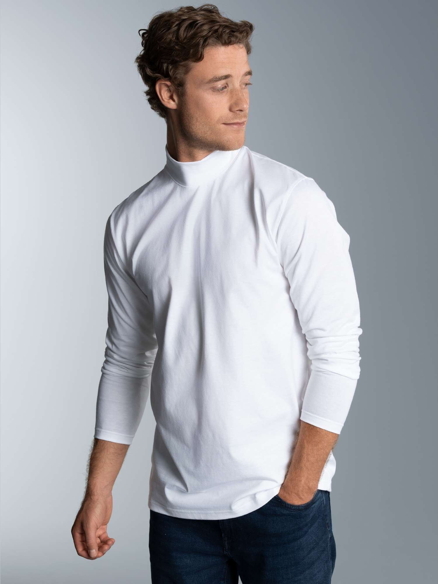 Langarm Shirt mit Stehkragen Weiss