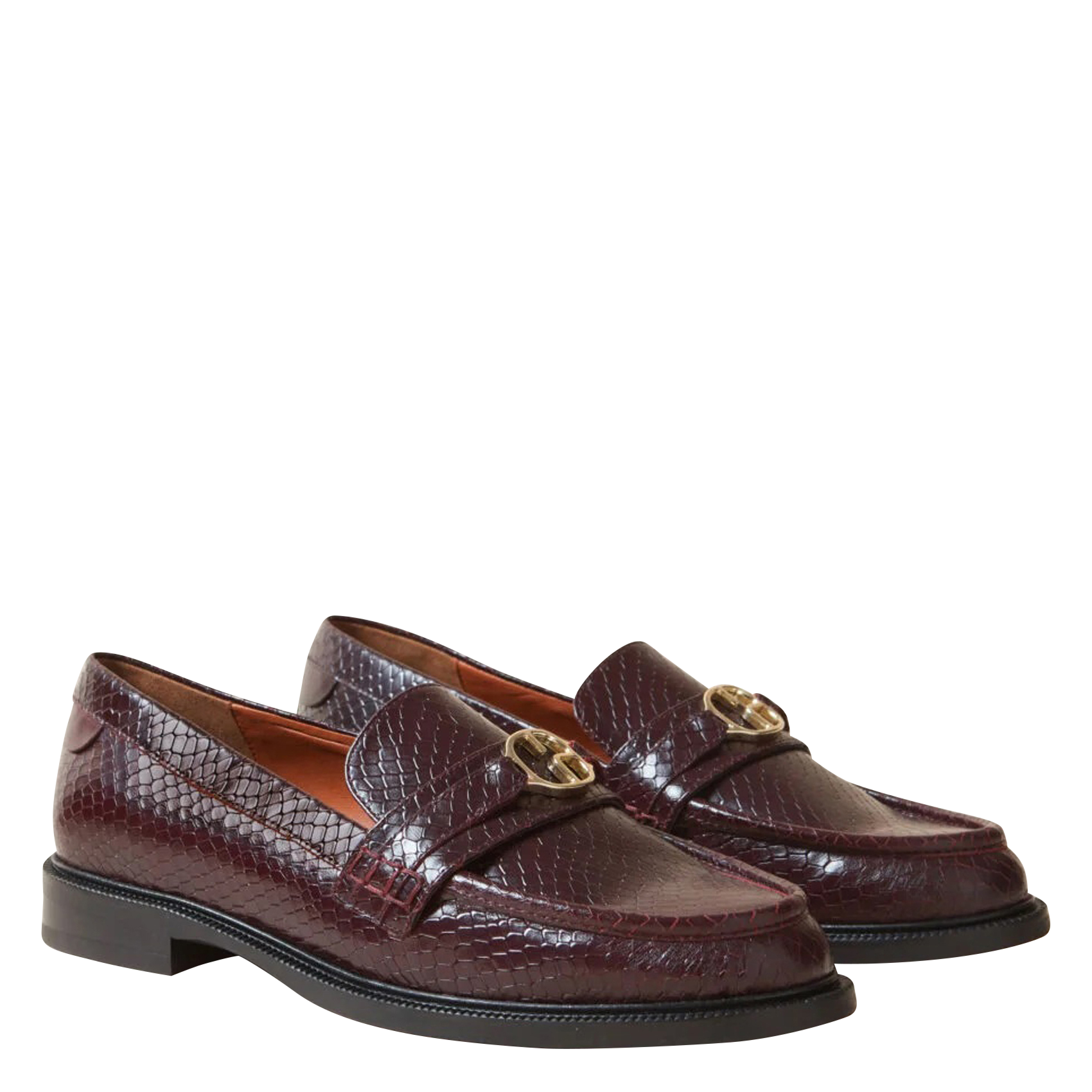 Mocassins en cuir embossé python | Rouge