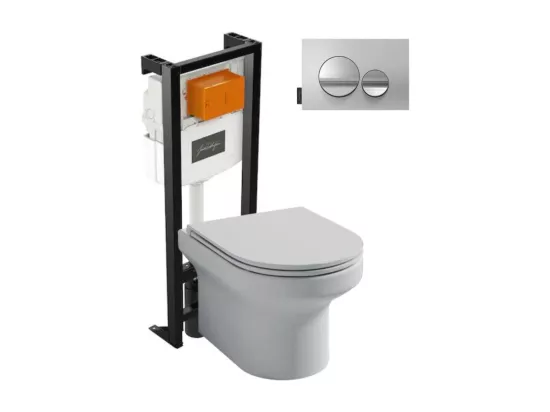 Pack WC suspendu sans bride JACOB DELAFON Elite + bâti-support + plaque Chrome brillant/Chrome mat