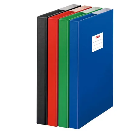 Herlitz Heftboxen DIN A4 aus Pappe, 3 Stück je 1x grün, rot, blau, schwarz