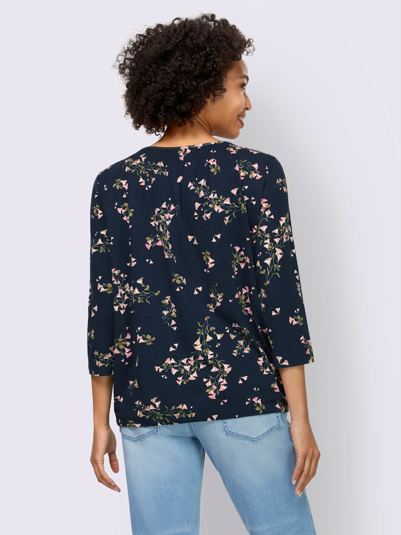 T-shirt imprimé encolure smockée
