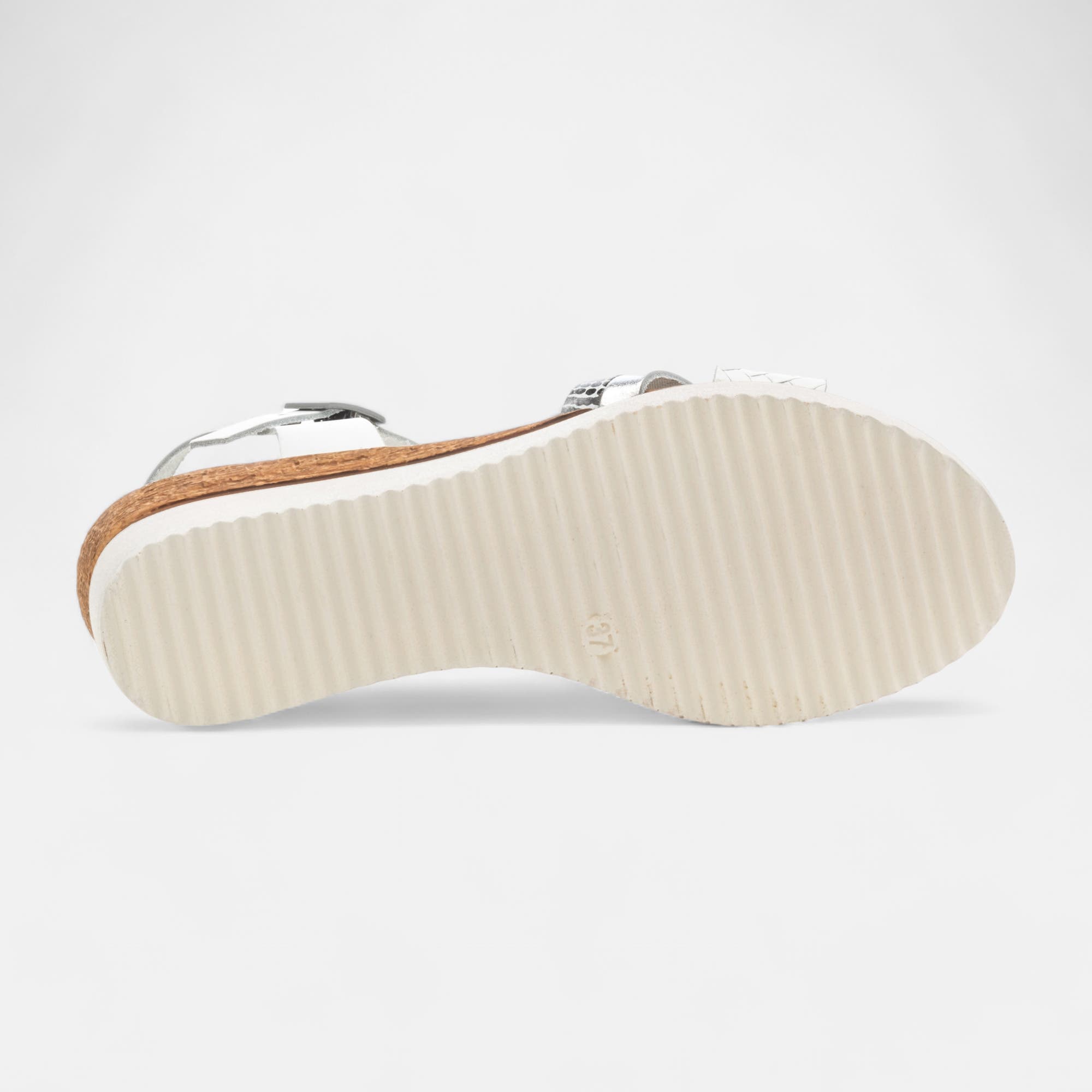 Sandales à talon compensé Femme en cuir blanc