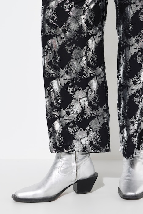 Hose, gerades Bein, Metallic-Print, Elastikbund