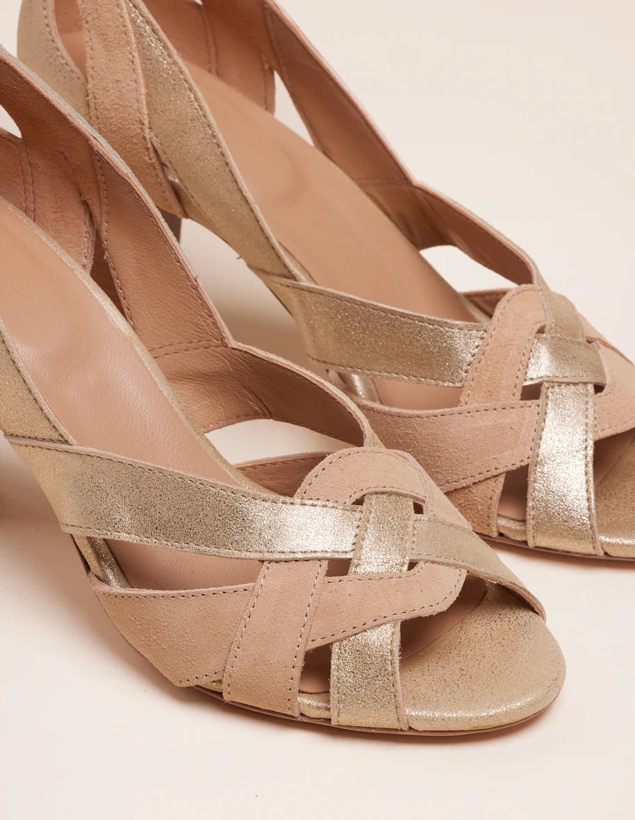 Sandales à talons Clémentine H - Cuir et suède champagne beige