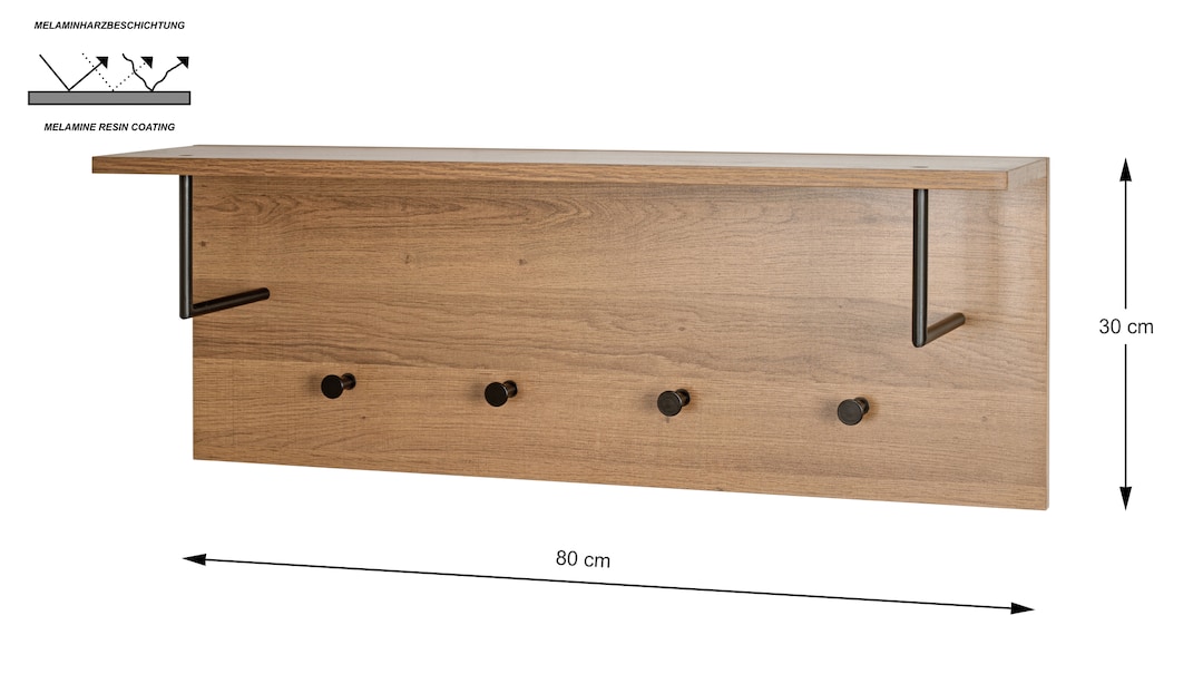 Wandgarderobe 80 x 30 cm Eiche-Dekor/schwarz
