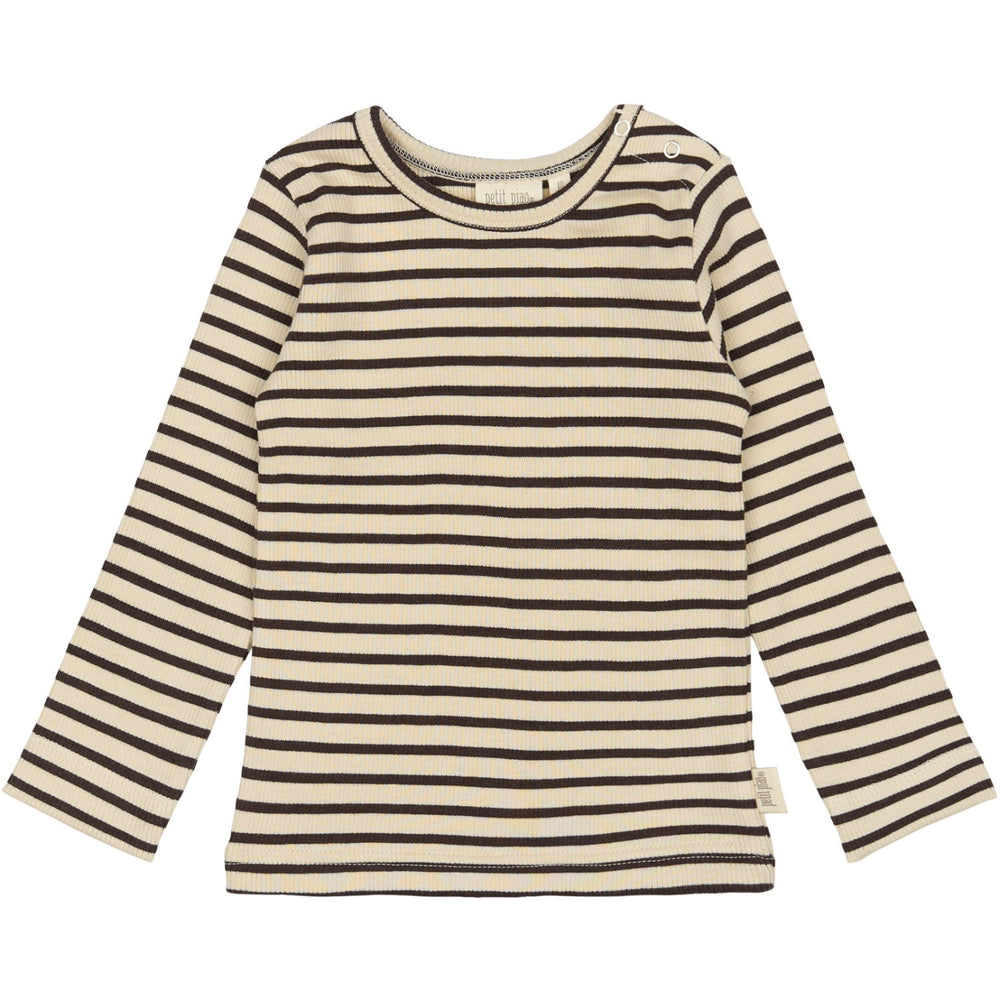 Køb Petit Piao Coffee Bean/off White T-shirt L/S Modal Striped