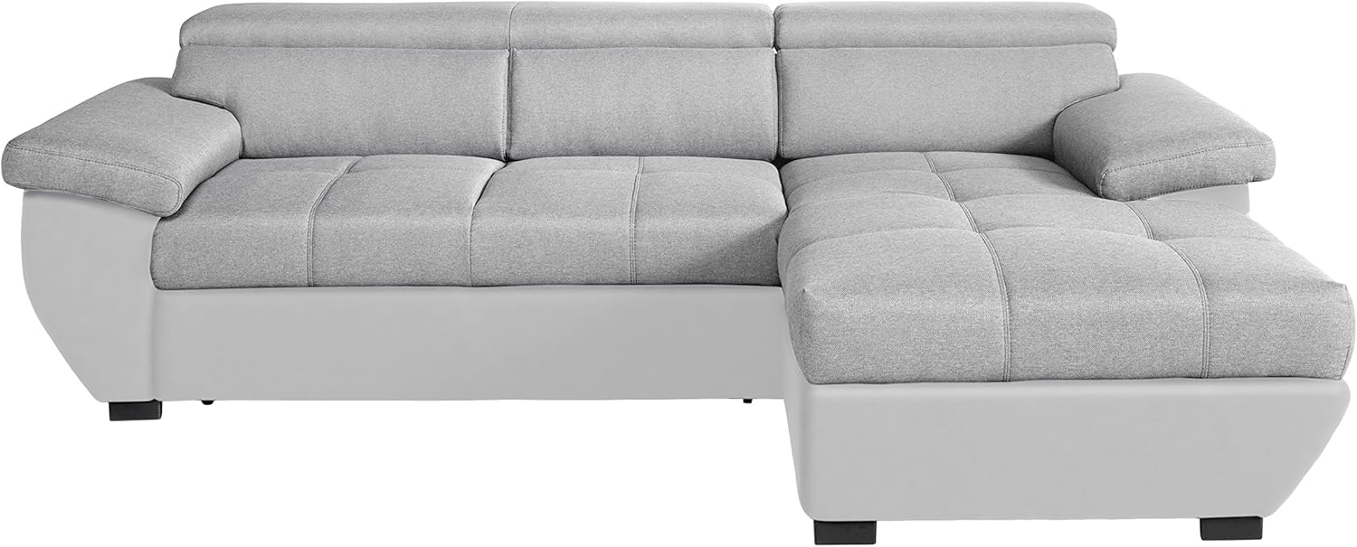 Mivano Ecksofa Speedway / Moderne Couch in L-Form mit verstellbaren Kopfteilen und Recamiere / 267 x 79 x 170 / Zweifarbig: Grau-Hellgrau