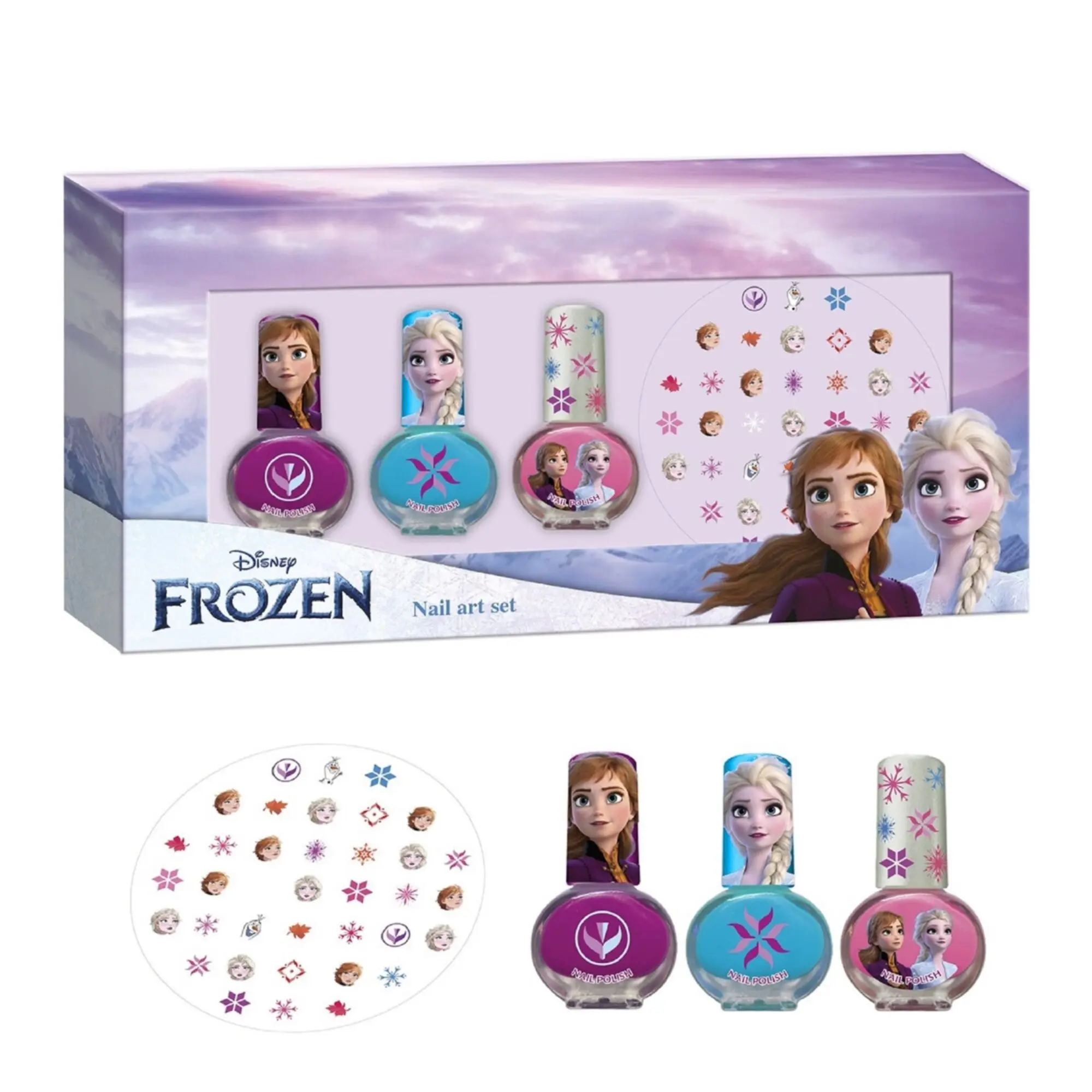 Produits - Coffret Reine des Neiges Coffret 3 Vernis & Autocollants pour Ongles- Coffret enfant