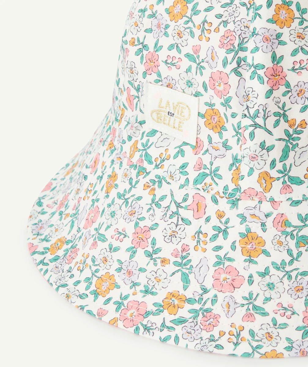 BOB FILLE EN COTON BLANC ET IMPRIMÉ FLEURI ROSE ET VERT