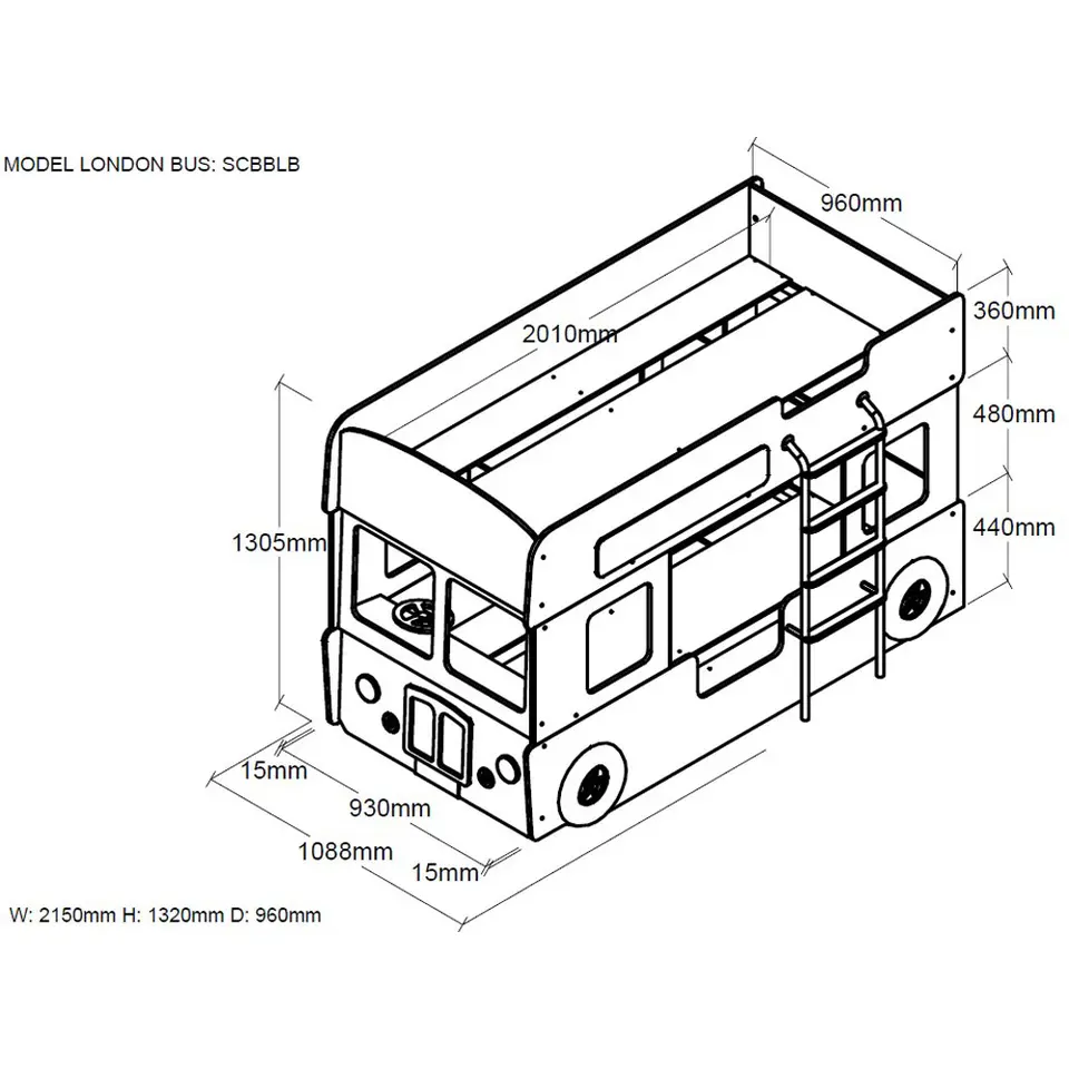 Vipack stapelbed London Bus - incl. LED - 132x99,6x215 cm
