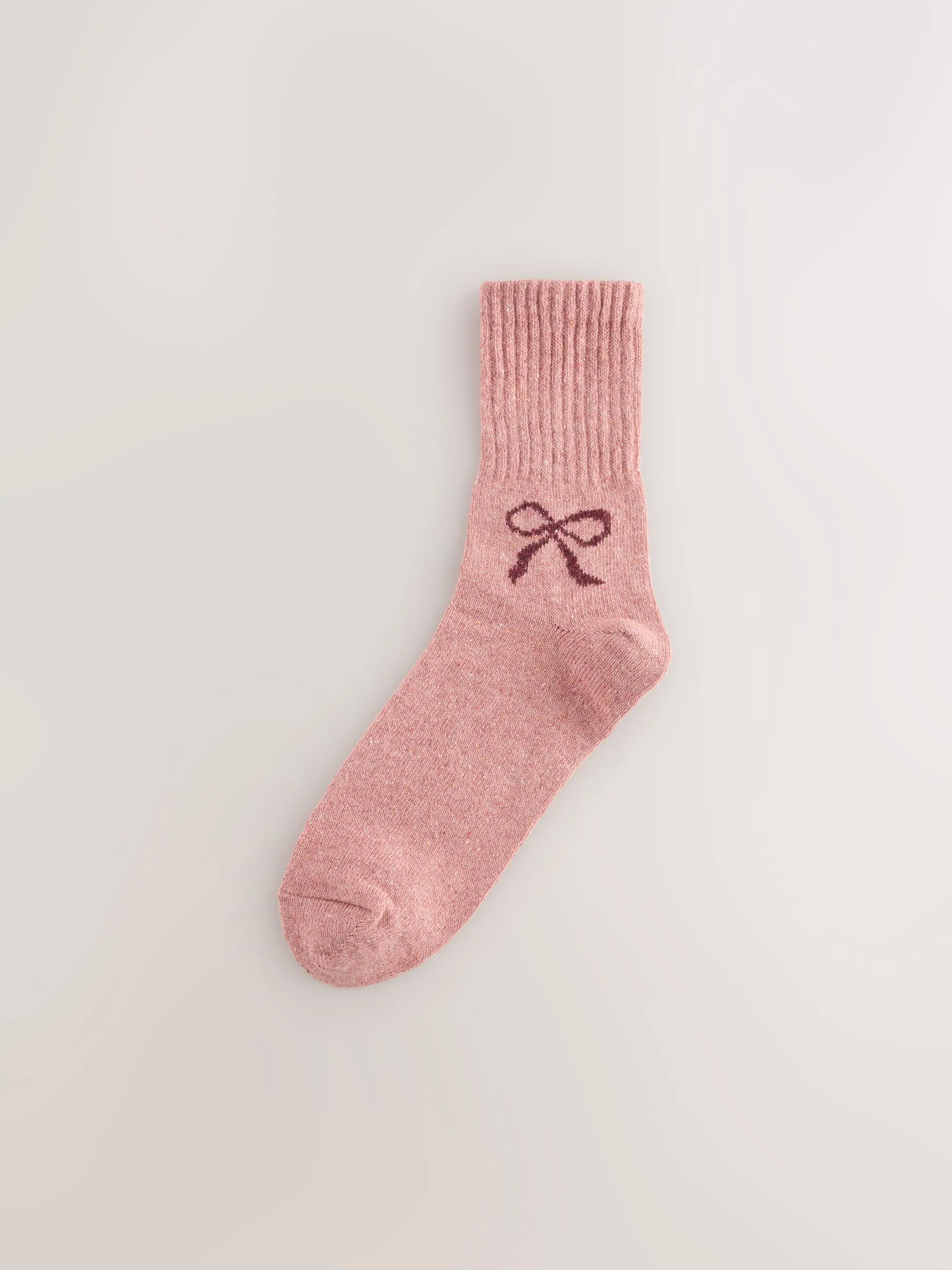 Roze met strikjes - Thermische enkelsokken van wol-zijdemix verpakking van 3