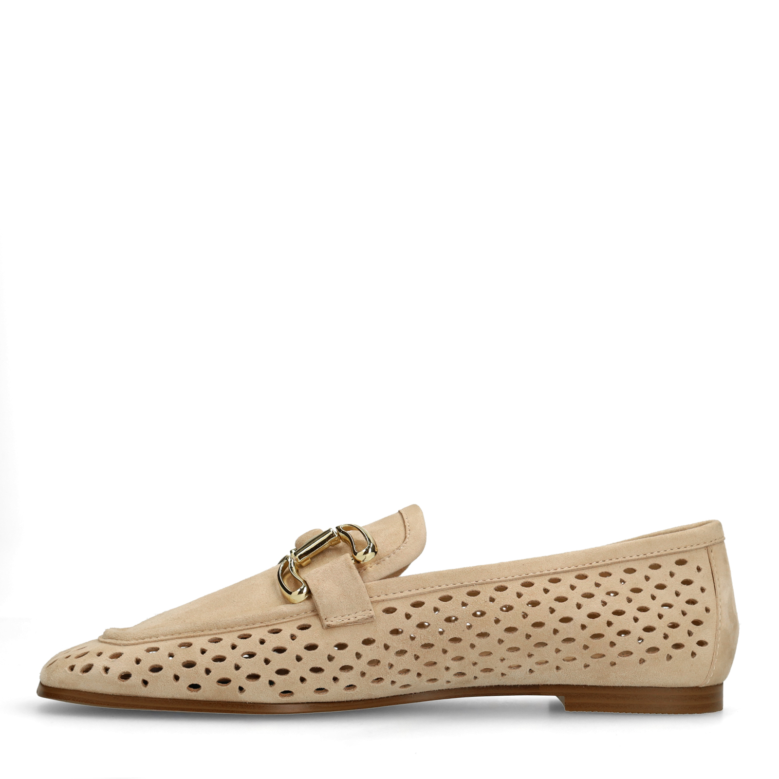 Beige leren loafers met gouden chain