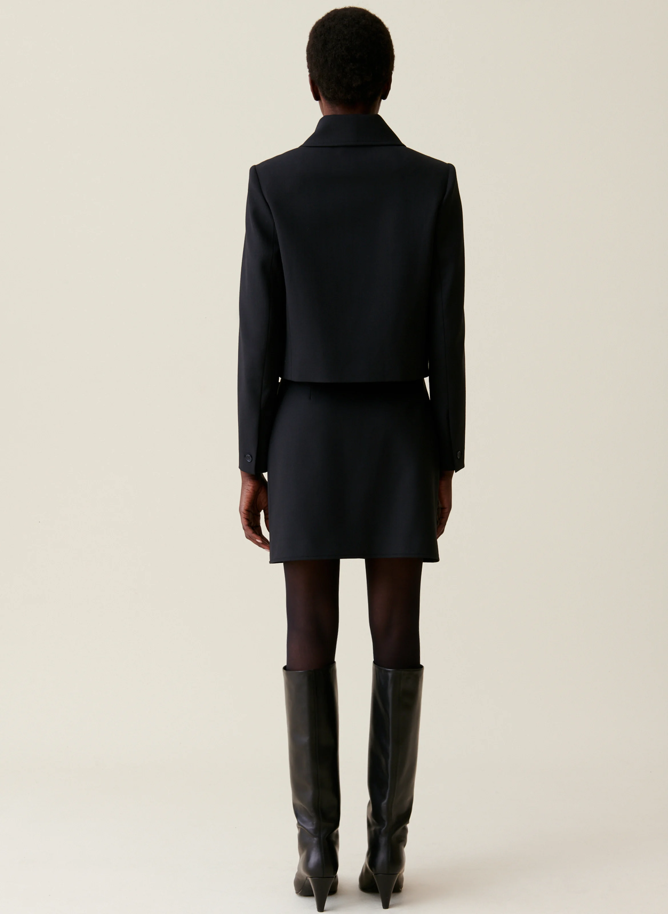 Veste col classique en laine mélangée| Noir