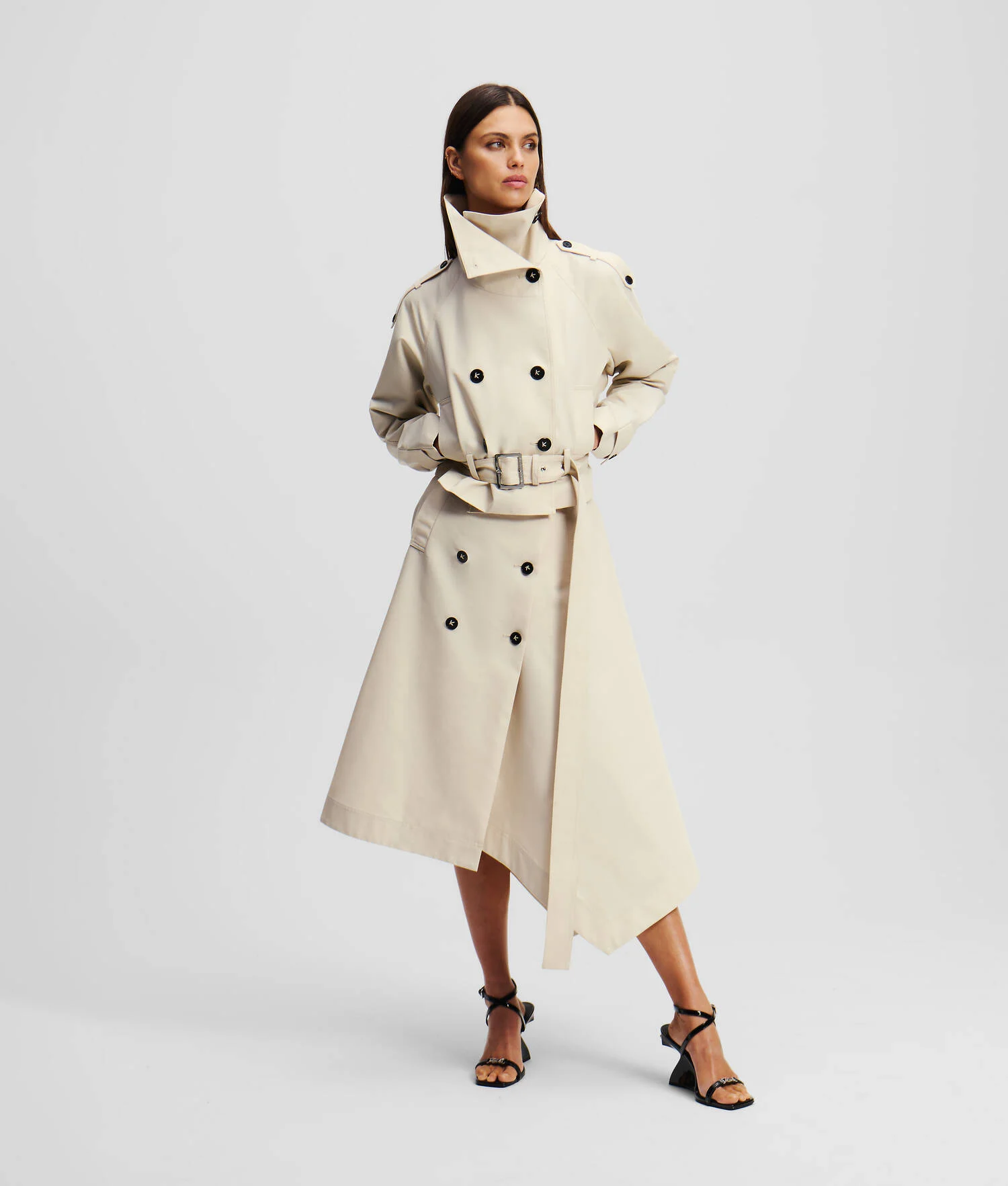 JUPE TRENCH EN SERGÉ DE COTON - Ciment