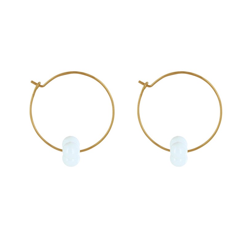 Boucles d'Oreilles Créoles Laiton Fermée et Bouquet de Perles de Verre
