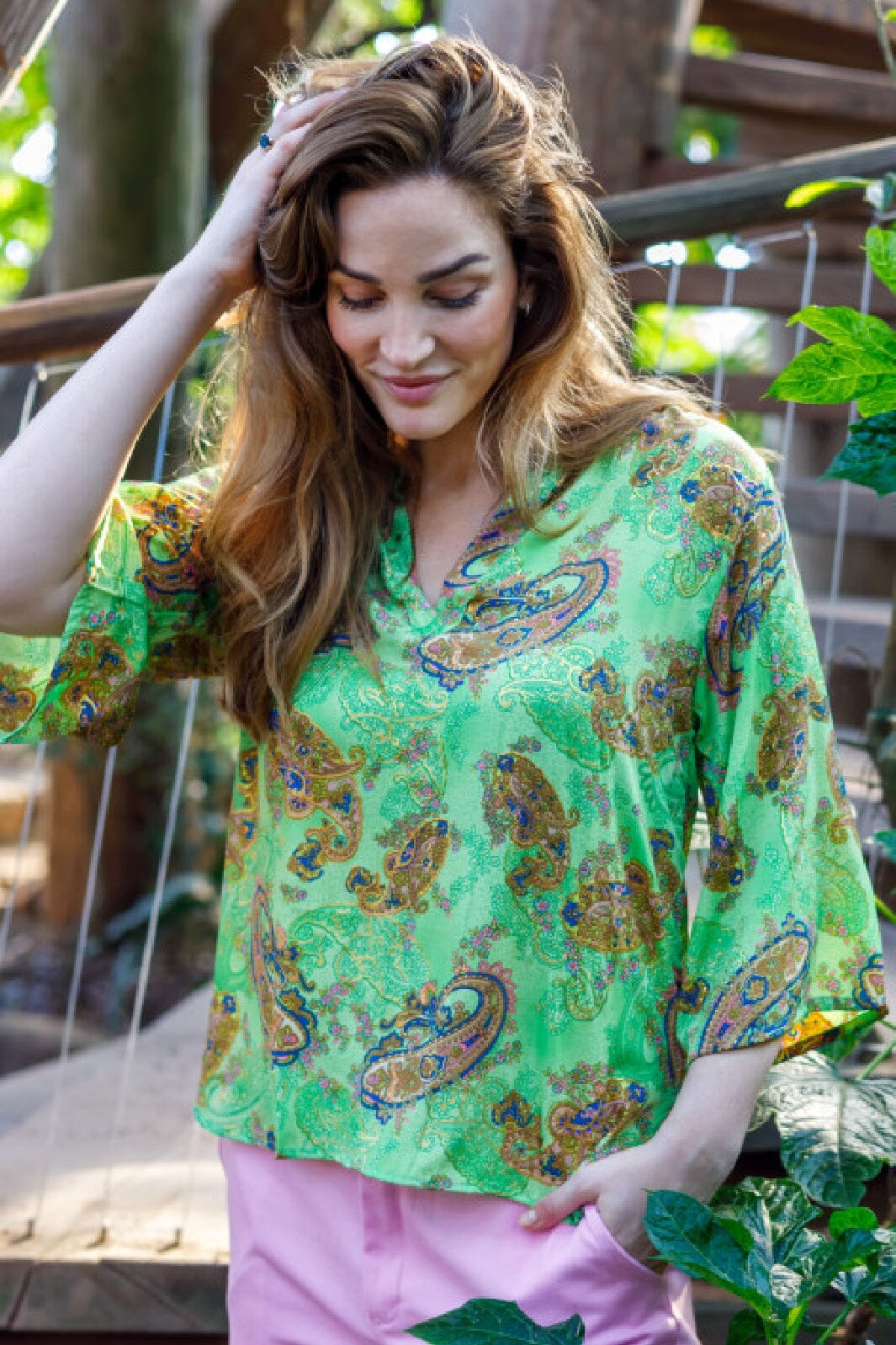 Black Colour Bcluna Flared Sleeve Blouse willow green