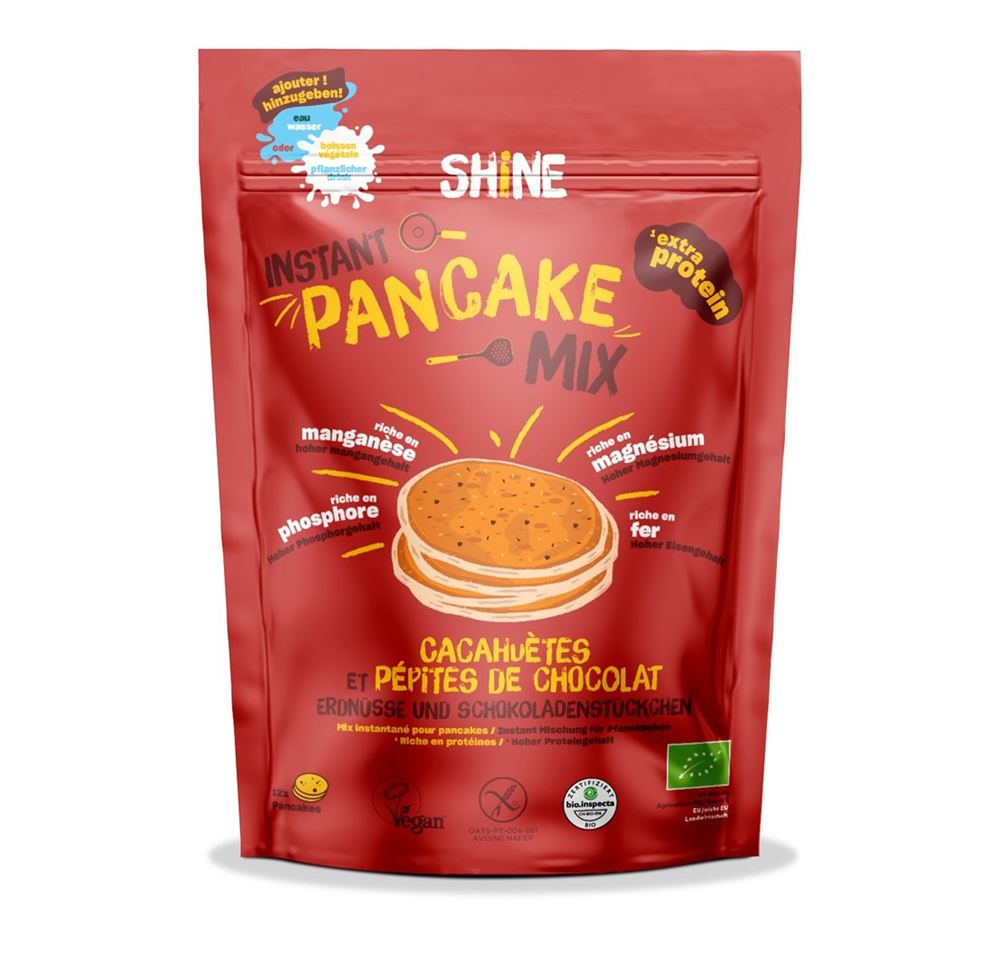SHINE Instant Pancake Mix<br>300 g, Beutel, Erdnuss & Schokoladenstückchen BIO